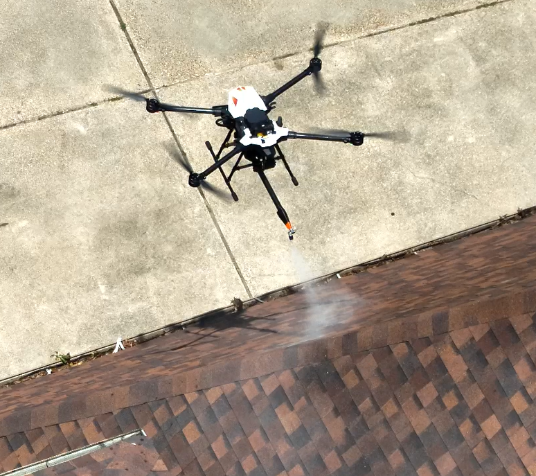 Roof Hawk™ — Texas Roof Rescue's purpose-built drone applying GoNano